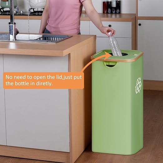 iEGrow 29 Gallons Recycling Bins for Kitchen, Indoor Recycle Bins with Lid, 110L Large Recycle bin with 2 Removeable Reusable Inner Bags, for Bottles Cans Glass Plastice Cartons(Green) - Image 4