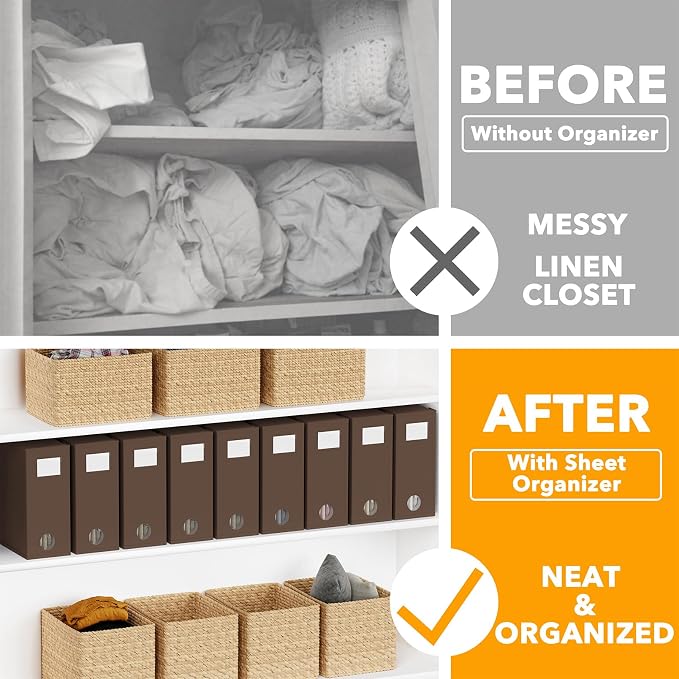 SpaceAid 9 Pack Bed Sheet Organizers and Storage, Foldable Sheet Organizer with Window for Linen Closet, Set Folder Keeper for Queen & King Size Bedding Storage (Brown) - Image 2