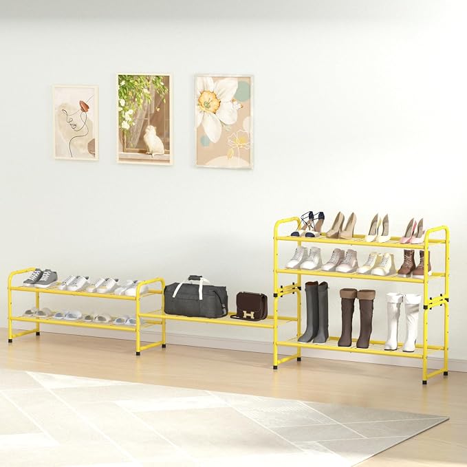 SUFAUY 2-Tier 33" Wide Shoe Rack, Closet Metal Wire, Stackable, Gold - Image 7