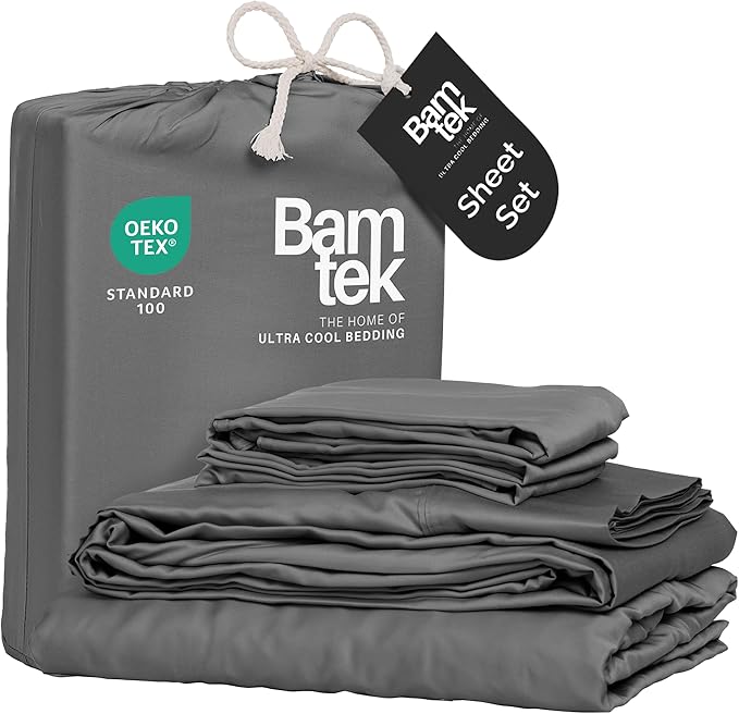 Viscose Bamboo Sheets - Cal King Sheet Set 4PC - Cooling Sheets for Hot Sleepers with Moisture Wicking Technology - Silky Soft 18 Inch Deep Pocket - Steel 72"x84"