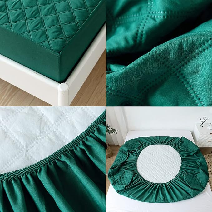 vctops Quilted Fitted Sheet Waterproof Mattress Protector Pad Ultra Soft Elastic Fitted Deep Pocket Bed Cover (Green, Twin)