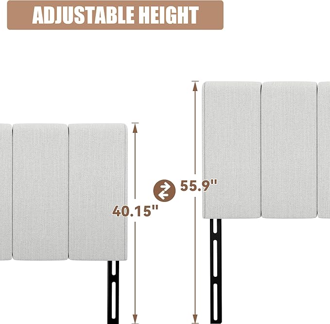 Yongchuang Upholstered Queen Headboard Only, Modern Linen Head Board for Queen Size Bed Adjustable Height Headboards Grayish White