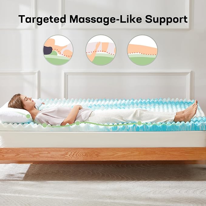 Marsail Full Size 3-inch Egg Crate Memory Foam, Mattress Topper with Infused Cooling Gel for Sleeper Sofa, RV, Camper, CertiPUR-US Certified