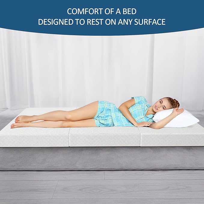 Moonsea Tri Folding Mattress Topper, Memory Foam Tri-fold Mattress with Ultra Soft Waterproof Washable Cover, Queen Size (78"x58"x4")
