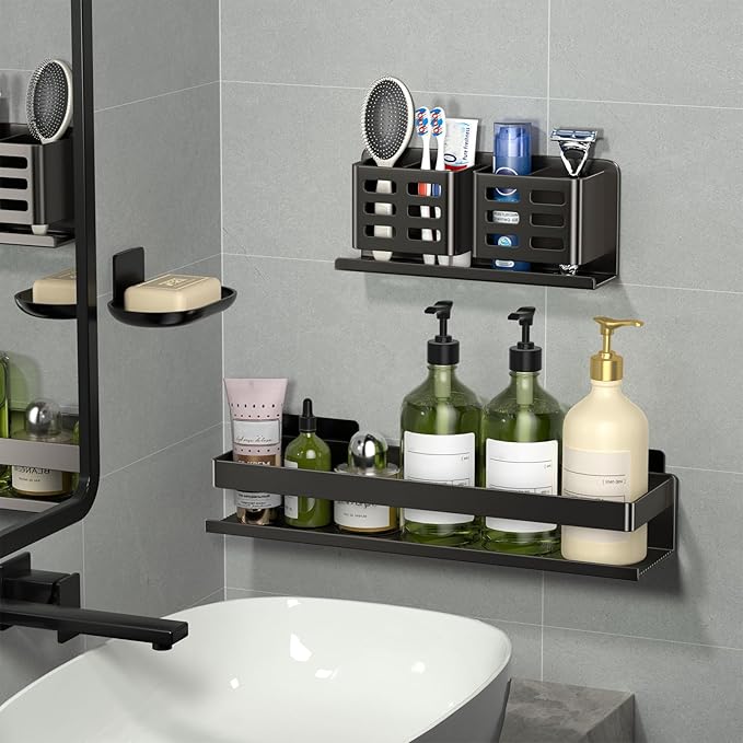 Shower Caddy,Shower Shelf 3 Pack - Bathroom Shower Shelf Rust-Proof Aluminum Adhesive Installation No Drilling Required, Suitable for Bathroom Storage and Home Decoration - Image 3