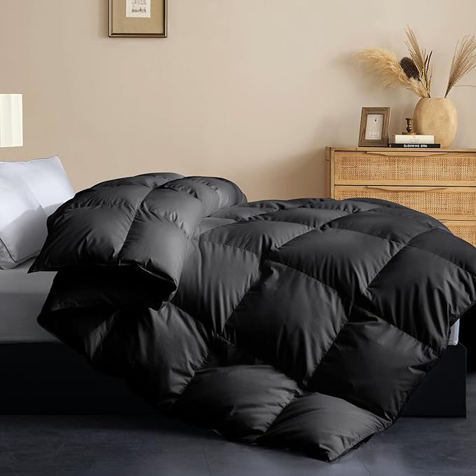 Cosybay Feather and Down Comforter Insert King Size, 100% Cotton Cover, All Season Black Down Feather Duvet Insert, Fluffy Soft Hotel Luxury Bedding for Bedroom, 106 x 90 Inches
