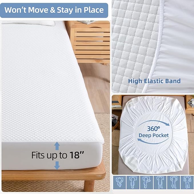 100% Waterproof Mattress Protector Full,290GSM Bamboo Viscose Mattress Cover,Fitted Sheet with 20" Deep Pocket Mattress Pad,Breathable Cooling Noiseless Washable for Home,Bedroom,Hotel