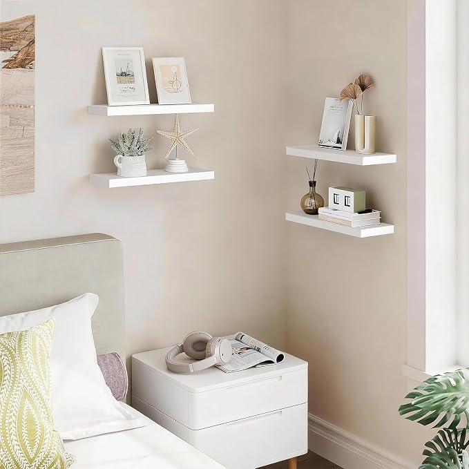 BAYKA Floating Shelves for Wall, 15.7in Wall Mounted Rustic Wood Shelves for Bathroom, Bedroom, Living Room, Kitchen, Hanging Shelf for Books/Storage/Room Decor with 22lbs Capacity (White, Set of 4) - Image 2
