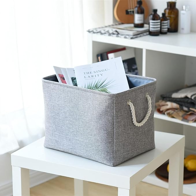 TheWarmHome Storage Basket for Organizing - 16x12x12 inch 3 Pack Fabric Storage Cubes, Cube Storage Bin for Shelves Closet Organizer Cloth Gift Toy (Grey) - Image 2