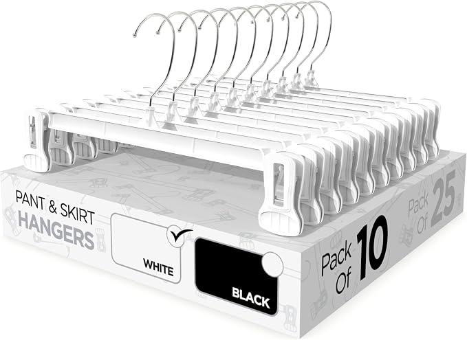 Sharpty Pant & Skirt Hangers - Closet Hangers for Shorts, Shirts, Jeans, Dresses, Slacks, Coats, Clothes, Clothing, Garments & More - Durable, Space Saving & Non-Slip, White - 10 Pack by Sharpty