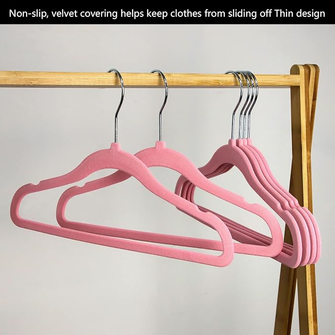 GoodtoU Kids Hangers Velvet Baby Hangers Non Slip Pink Toddler Infant Hanger 20 Pack Baby Clothes Hanger for Closet - Image 5