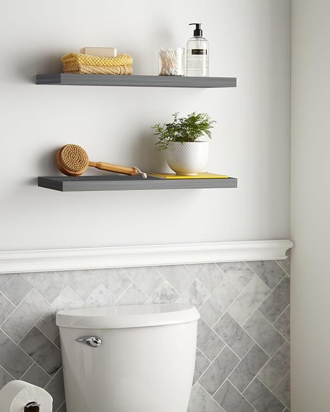 BAYKA Floating Shelves Grey, 22.5 inch Rustic Wood Wall Mounted Shelves for Bathroom, Bedroom, Living Room, Kitchen, Hanging Shelf for Books/Storage/Decor (Gray,Set of 2) - Image 7