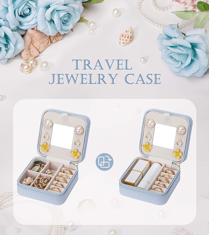Enthralite Travel Jewelry Box for Gift: Traveling Jewelry Case for Girls Women - Mini Organizer for Necklaces Earrings Blue L - Image 6