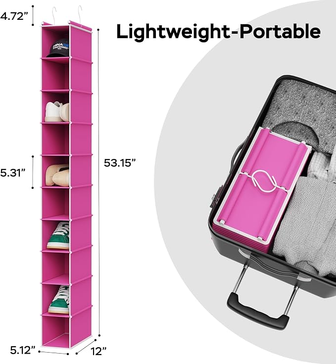 MAX Houser 10-Shelf Hanging Shoe Shelf Organizer, Hanging Shoe Storage for Closet, Slim Hanging Closet Organizer,10-Tier Narrow Hanging Storage Shelves or Baby Closet Room-Pink - Image 3