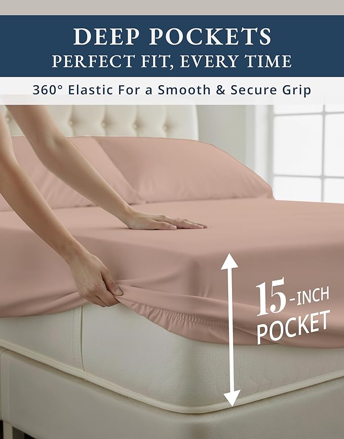LANE LINEN Luxury 100% Egyptian Cotton Sheets California King Bed Set, Oeko-Tex Certified No Pill Fade Resistant Machine Washable Cotton Cooling Cal King Sheet Set - Sepia Rose