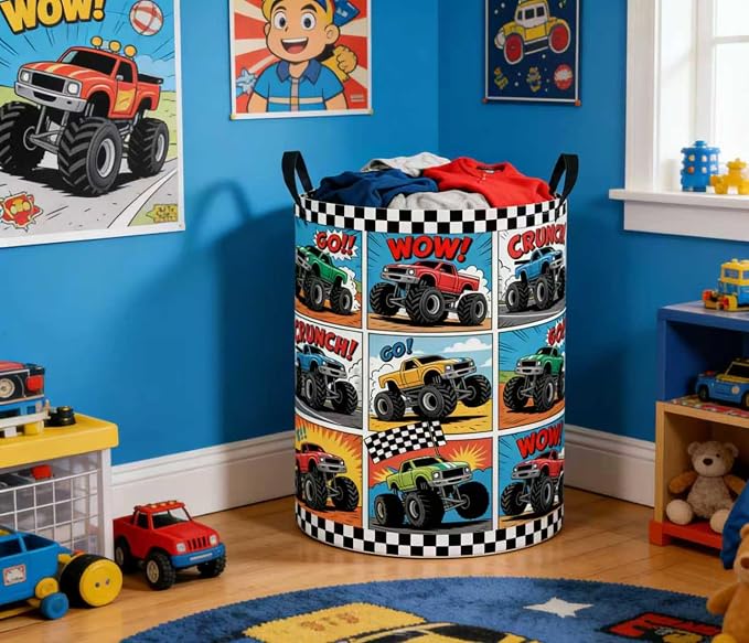 Baby Laundry Basket Baby Nursery Hamper Kids Laundry Basket Toy Storage Bin for Boys Room Decor Gift Baskets for Bedroom Bathroom(Truck) - Image 5