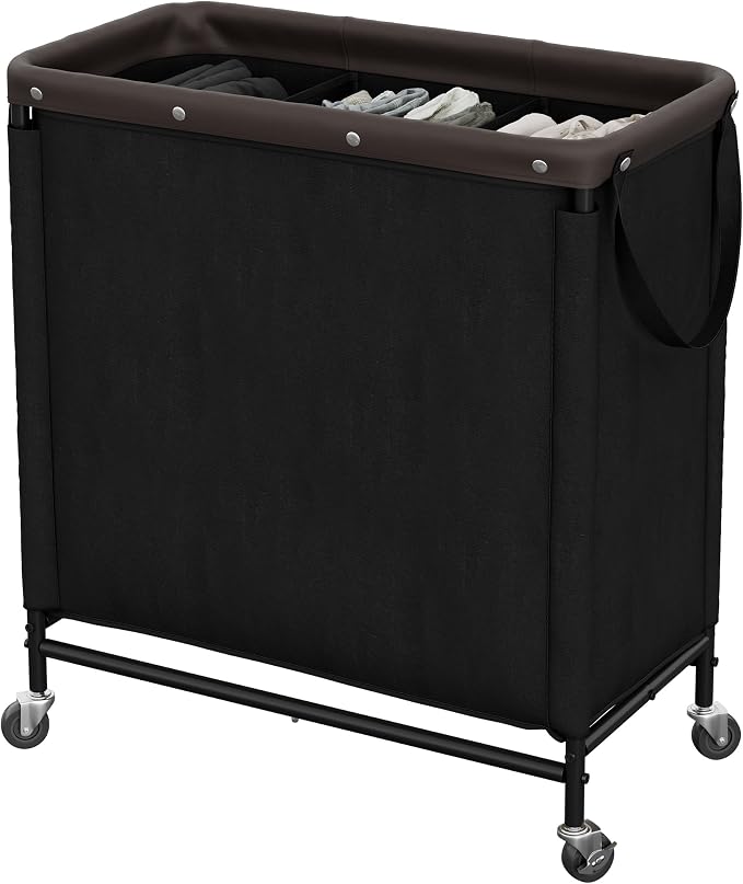 StorageWorks 3 Section Laundry Hamper, Rolling Laundry Cart with Wheels and Handles, Laundry Room Double Sorter for Organizer and Storage, 31.7 Gal(120L), Black by StorageWorks