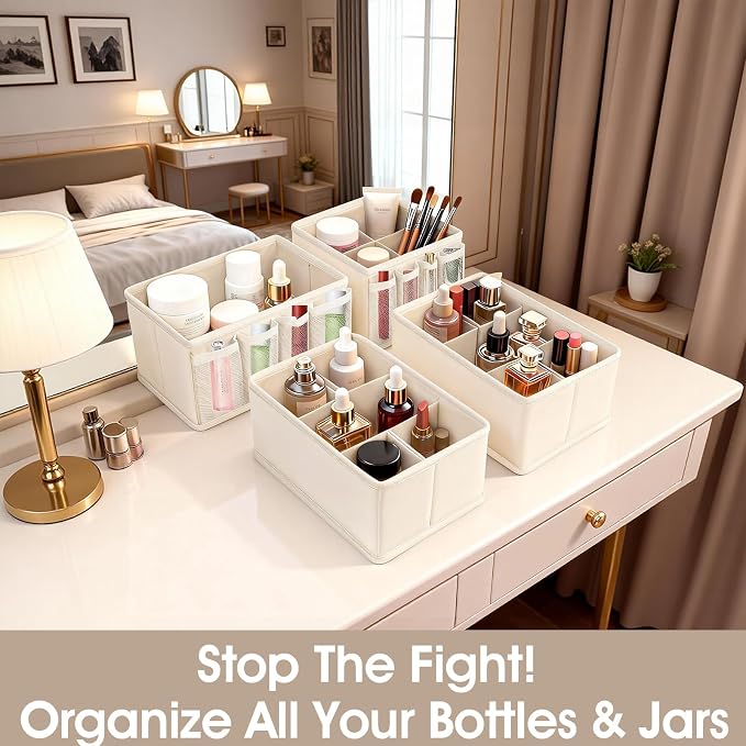 VERONLY Cosmetic Storage Bins Makeup Organizer, Adjustable Multifunction Storage Box Desk Drawer Divider for Makeup Brushes, Bathroom Countertop or Dresser, Set of 4 - Image 5