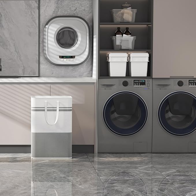 Lifewit 2 Pack 80L Large Freestanding Laundry Hamper, Collapsible Laundry Basket with Easy Carry Handles, Waterproof Tall Clothes Hamper for Laundry Dorm Bedroom Bathroom, Grey-White - Image 9