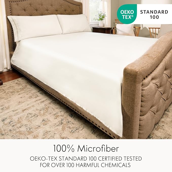 ClevaHome Twin Size Sheet Set - 4 Piece Soft Breathable Luxury Bed Sheet Set - Shrinkage & Fade Resistant Embroidered Bedding Sheet with Deep Pocket, 2 Extra Pillowcases (Twin, Crystal White)