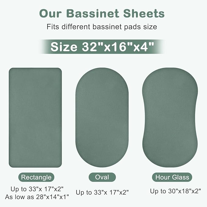 Basumee Muslin Bassinet Sheets for Baby Girl Boy 2 Pack Soft Breathable Baby Bedside Bassinet Fitted Sheets with Bottom Elastic Band Mattress Cover for Rectangle Oval Hourglass Bassinets