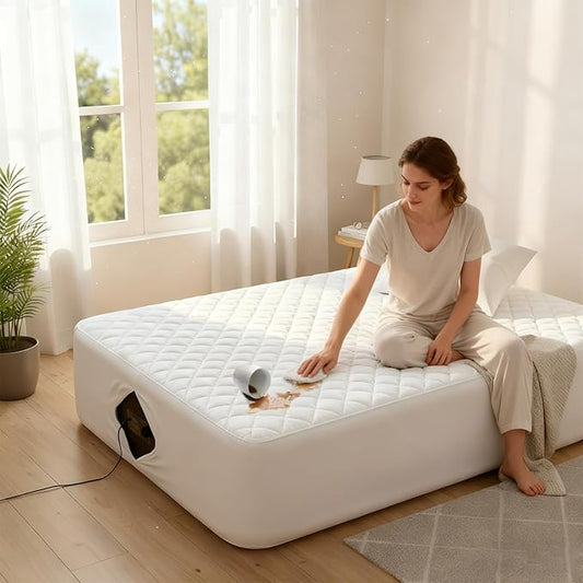 Peryiter Waterproof Queen Air Bed Mattress Pad with 15-24 Inch Deep Pockets, Brushed Queen Air Mattress Cover Pad Breathable Noiseless Protector for Camping, Guest Bed and Overnight Visitors