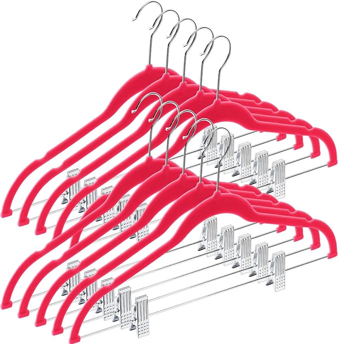 Home-it 10 Pack Clothes Hangers with Clips Pink Velvet Hangers use for Skirt Hangers Clothes Hanger Pants Hangers Ultra Thin No Slip by HOMEIT