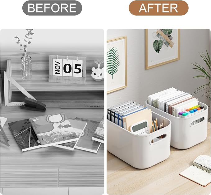 ORGIDOL 8 Pack White Storage Bins with Lids Stackable Storage Container for Organizing, Storage Boxes with Handle for Shelves, Cute Storage Bin for Craft, Snacks, 9.85x6.9x5.7 inch - Image 7