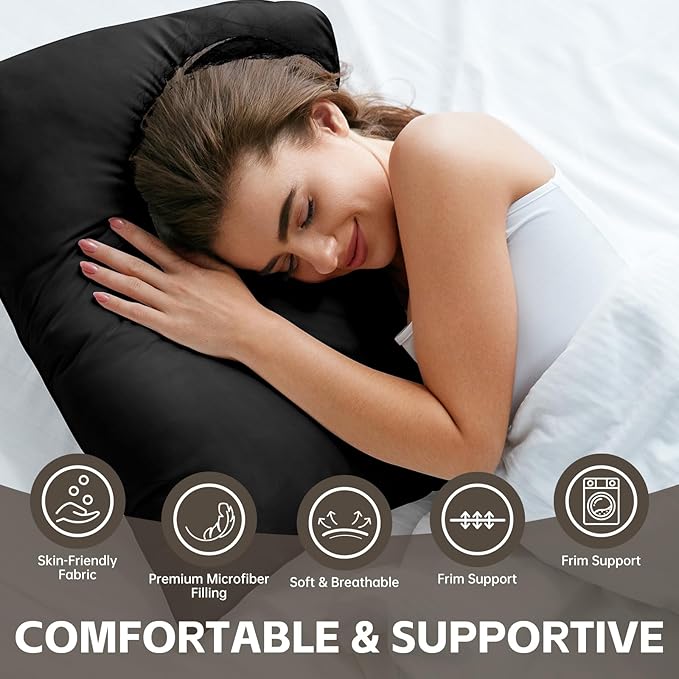HIMOON Bed Pillows for Sleeping 4 Pack,Queen Size Cooling Pillows Set of 4,Top-end Microfiber Cover for Side Stomach Back Sleepers(Black)