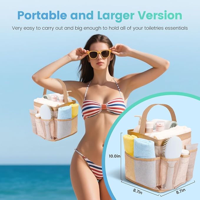 Shower Caddy for College Dorm Room Essentials for Girls with 9 Pockets,Large-Capacity Shower Basket,Quick Dry Toiletry Tote Bag for Women,Outdoor Gym,Travel,Swim,Beach Camping Essentials-Brown - Image 5