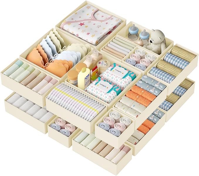 DIMJ Drawer Organizer Clothes - 20 Pack Closet Drawer Organizer Bins for Baby Clothes Storage, Fabric Dresser Organizer for Nursery Bedroom, Foldable Small Drawer Dividers for Underwear Socks by DiMJ
