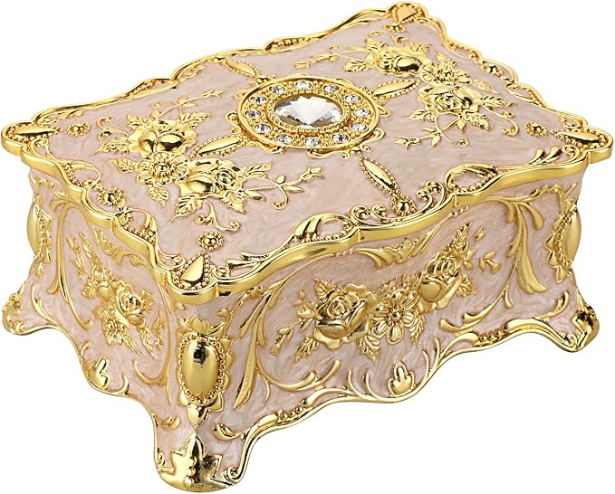 Hipiw Vintage Jewelry Organizer Box - Metal Trinket Storage Box Ornate Treasure Chest Box Jewelry Decorative box Keepsake Gift Box Case for Women,4.9"x3.4"x2.7" by Hipiwe