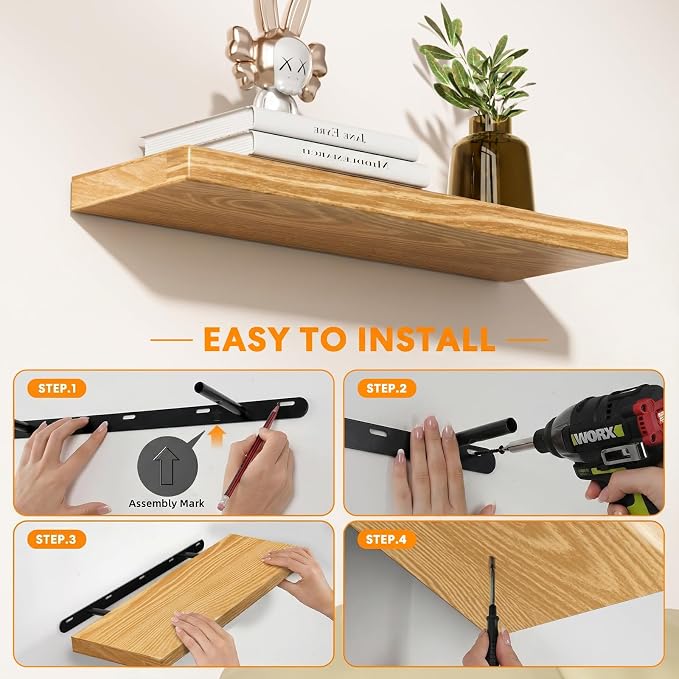 Floating Shelves for Wall Rustic Farmhouse 24 Inch Floating Shelf Wooden Shelves for Wall Pine Wood Shelf with Unique Natural Grain for Living Room Bedroom Kitchen (Raw Wood) - Image 9