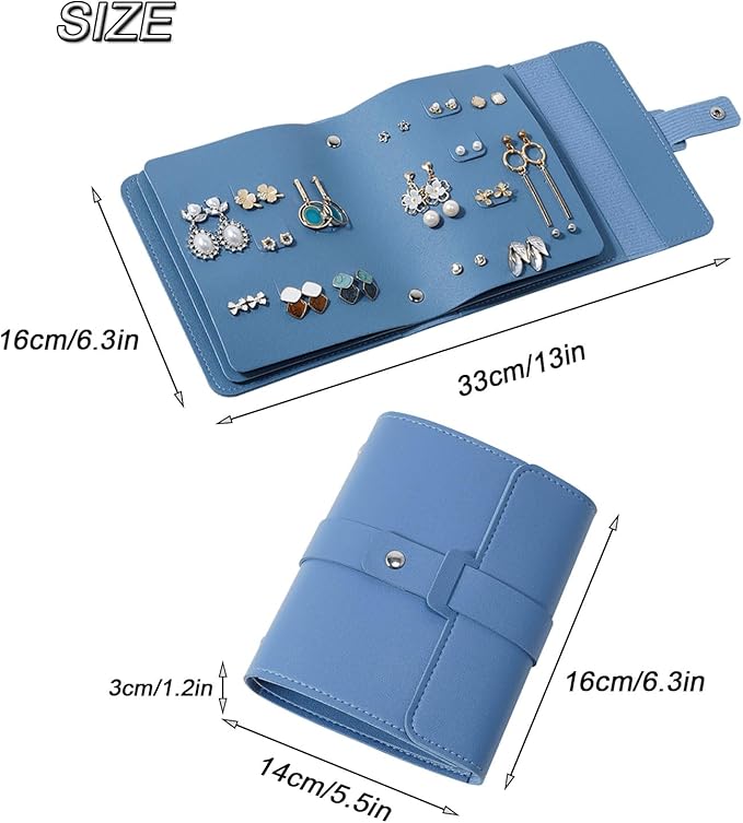 LAKE OF FIRE Earring Holder Organizer with Foldable Book Design Jewelry Book Organizer, Portable Pu Leather Travel Earring Case(Blue) - Image 2