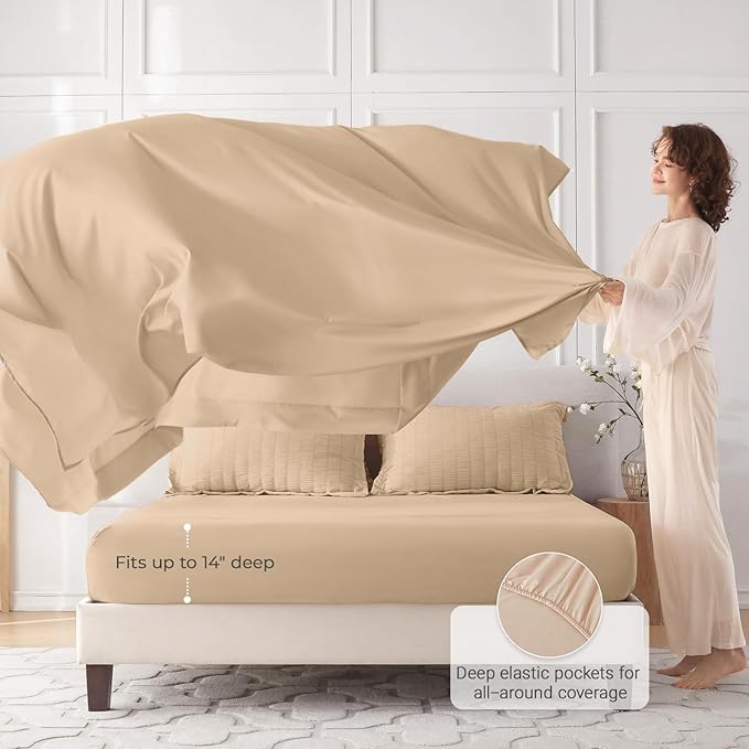 MUXHOMO 5 Pieces Twin Comforter Set, Seersucker Bed in a Bag Twin Size, All Season Luxury Bedding Set with Comforter, Flat Sheet, Fitted Sheet, Pillowcase & Sham, Khaki