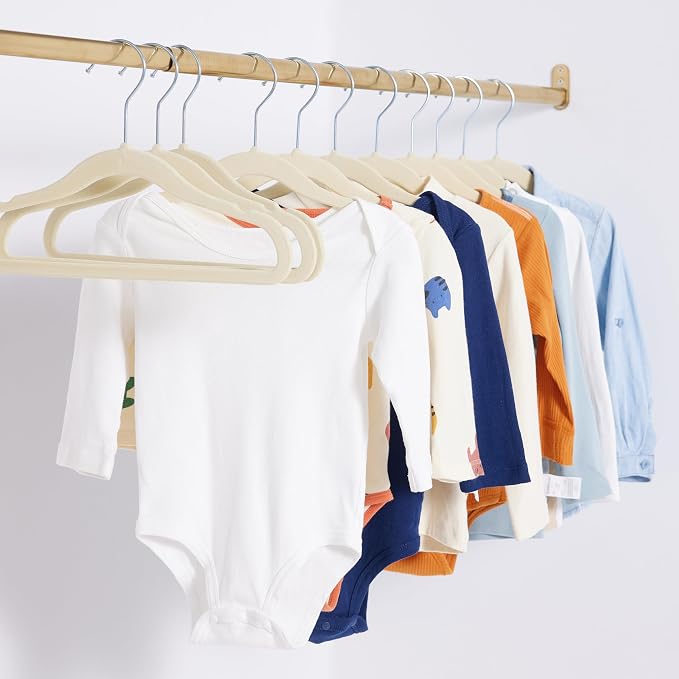 Amazon Basics Kids Space Saving Velvet Non-Slip Clothes Hangers with Shoulder Notches, Sturdy Construction for Closet Organization, 11.6", Beige, 30-Pack - Image 6