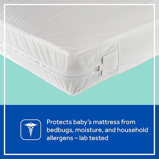 Sealy Baby SafetyCase Breathable Waterproof Crib Mattress Protector Pad, Toddler Bed Cover, Zippered Bedding Encasement, Noiseless, Machine Washable / Dryer Friendly, 52x28” - White
