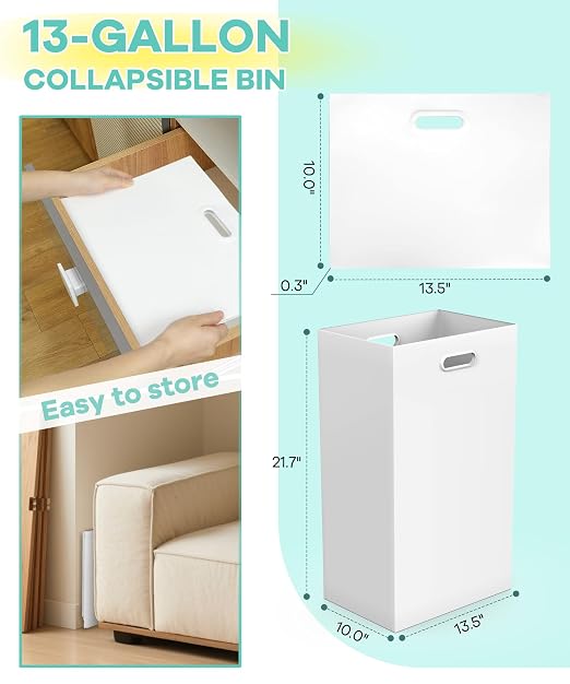4 Pack Disposable Trash Cans for Parties, 13 Gallon Large Collapsible Garbage Cans with Handle, Thick Recycled Cardboard Recycling Bins for Party Events Camping (13.5" L x 10.0" W x 21.7" H), White - Image 4