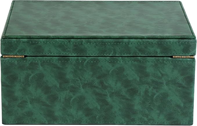 HofferRuffer Faux Leather Decorative Box, Large Wooden Structure Keepsake Box Accessory Organizer Jewelry Organizer with Hinged Lid, Storage Container for Home or Office (Dark Green) - Image 8