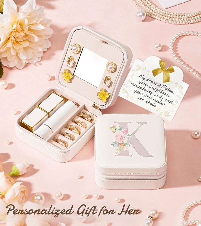 Enthralite Travel Jewelry Box for Girls: Traveling Jewelry Case Gift for Women - Mini Organizer for Necklaces Earrings White K - Image 4