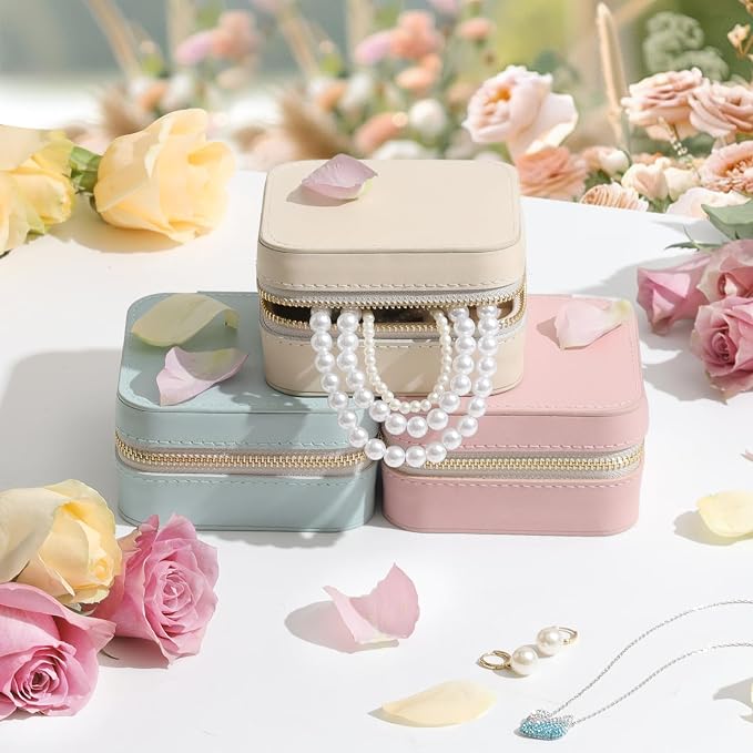 Genuine Leather Travel Jewelry Case Organizer with Mirror for Women, Small Jewelry Box Portable Mini Jewelry Case for Earring, Ring, Necklace, Bracelet(Pink) - Image 7