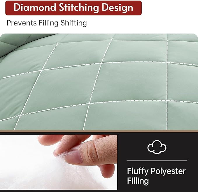 MUXHOMO 7 Pieces King Comforter Set, Reversible Bed in a Bag King Size, All Season Bedding Set with Comforter, Flat Sheet, Fitted Sheet, Pillowcases & Shams, Sage Green & Beige