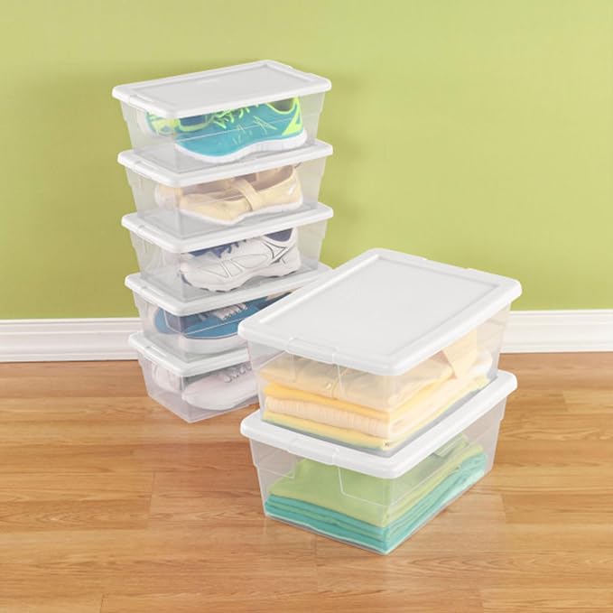 Sterilite 48-Pack 6 Quart Storage Box, Stackable Clear Plastic Bins with Snap-On Lids – Heavy-Duty Organizing Containers for Closet, Bathroom & Office - Image 8