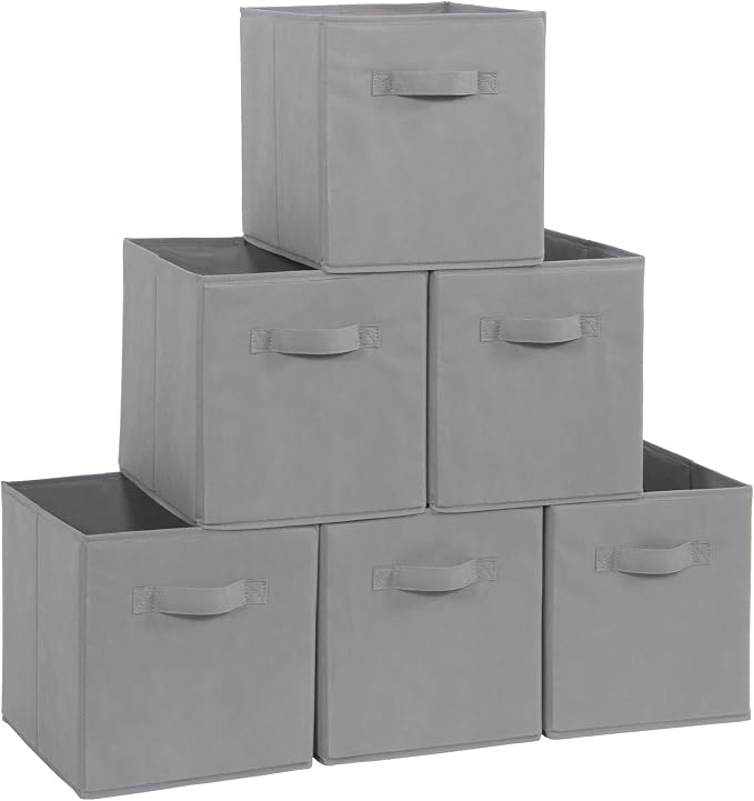 Storage Cubes - STORAGE MANIAC, 11 Inch Collapsible Storage Bins with Handles, 6 Pack Fabric Foldable Bins for Organization, Durable Storage Bins for Closet, Shelves, Offices, Toys, Grey by STORAGEMANIAC