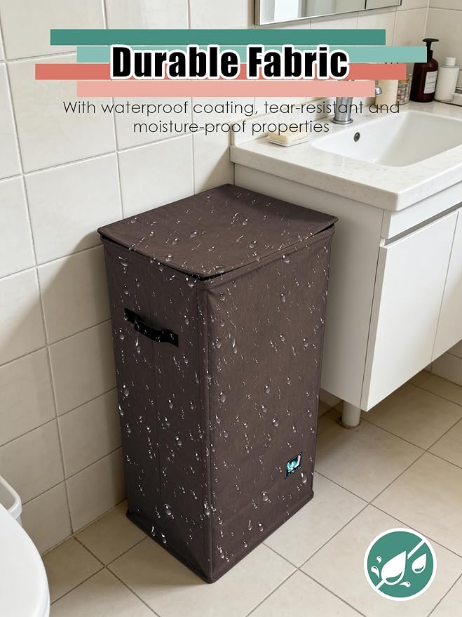WTREE Laundry Hamper with Lid, Reinforced Sturdy Clothes Hamper with Anti-Puncture Base, Large Collapsible Laundry Basket with Removable Liner Bag, Tall Dirty Clothes Bin for Family, 100L Chocolate - Image 4