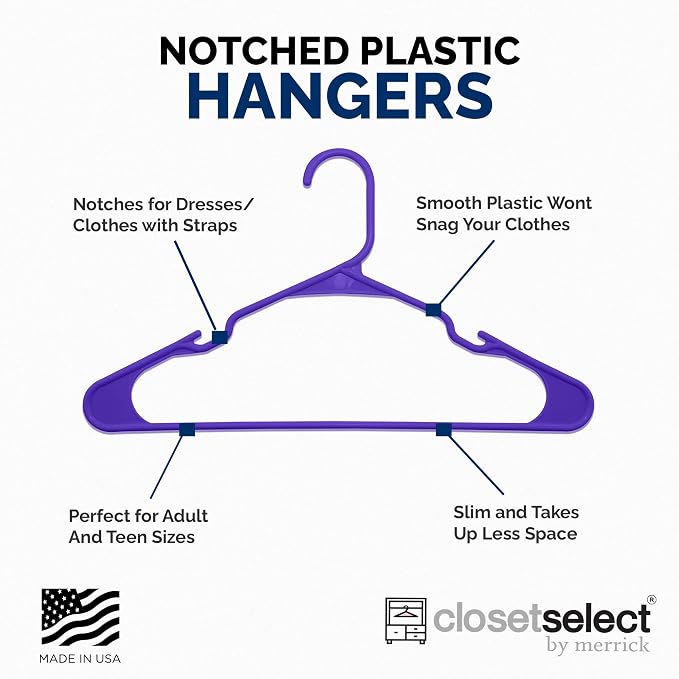 Closetselect Plastic Hangers 50 Pack - Space Saving Clothes Hangers, Made in USA, Durable & Strong Plastic Shirt & Coat Hanger with Notches & Shoulder Grooves, Non-Slip Clothing Hangers | Dark Grape - Image 4