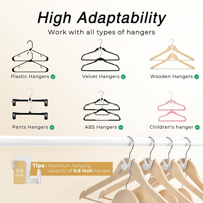 HOUSE DAY Space Saving Hanger Hooks 60 Pack, White Clothes Hanger Connector Hooks, Heavy Duty Hangers Hook Space Saver, Sturdy Hanger Connector Hook, Premium Cascading Hangers for Closet - Image 4