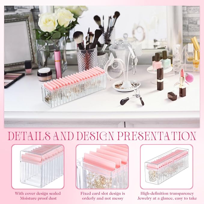 Kenning 21 Pcs Acrylic Jewelry Case Organizer, Clear Jewelry Organizers Holder with Portable Anti Tarnish Storage Bags for Rings, Earrings, Necklaces, Ideal Gifts for Women (Pink) - Image 3