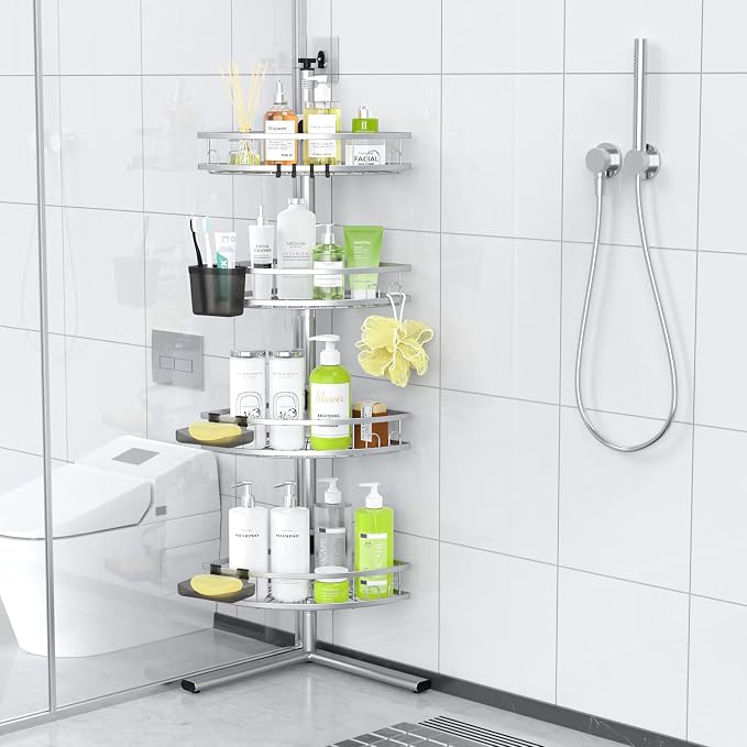 Aitatty Standing Shower Caddy Corner: 4-tier Rustproof Shower Organizer Shelf - Floor Shower Corner Shelf Rack Stand for Bathroom Chrome - Image 8