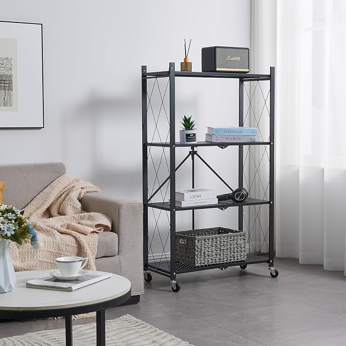 BRIAN & DANY Metal Storage Shelves - 4 Tier Shelving Unit, Folding Display Shelf Racks No Assembly for Vendors and Craft Shows, Black (2Pcs) - Image 2